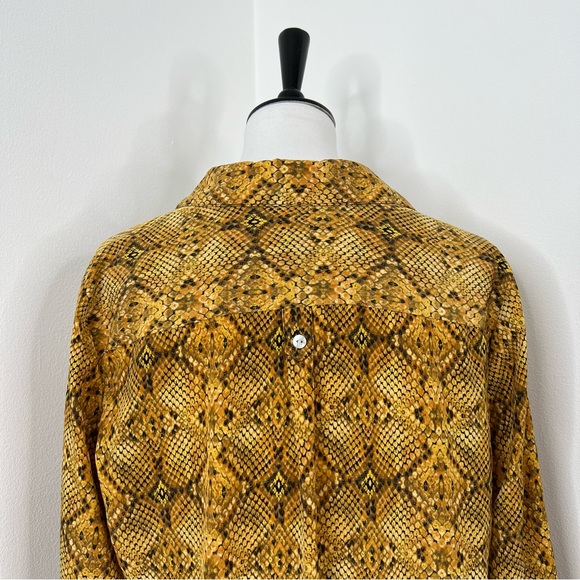 Style & Co | Mustard Yellow Snake Snakeskin Print Long Sleeve Button Up Blouse - Picture 3 of 8